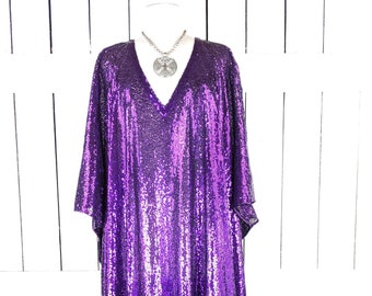 Purple sequins kimono vneck caftan cover up tunic dress with custom length and color