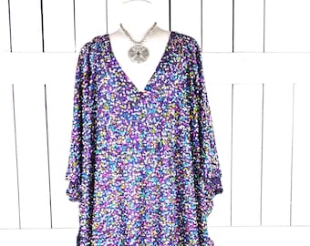 Purple multicolor sequins kimono caftan cover up tunic dress