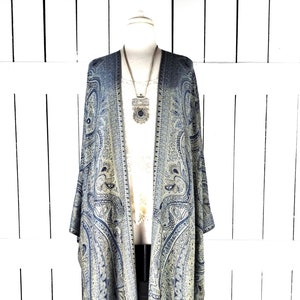 Blue tribal pashmina kimono cover up jacket