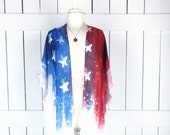 American USA flag print sheer gauzy kimono cardigan cover up USA Fourth of July Memorial Day United States flag top duster sml plus one size