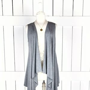 Grey unisex stretch jersey knit long duster cardigan vest/asymmetric high low sleeveless duster sweater cardigan/one size