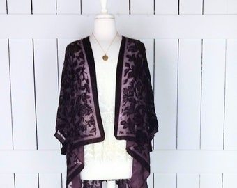 Burnout velvet floral boho festival kimono cardigan/sheer velvet kimono cover up jacket/sml/plus size/one size