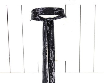 Black Sequins Skinny Long Sash Tie Necklace Choker Belt - Etsy display picture 1