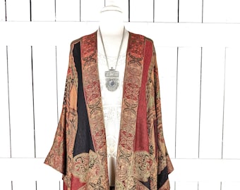 Burgundy orange tapestry pashmina kimono cover up