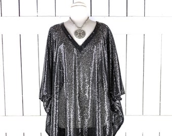 Black sequins kimono caftan cover up tunic top READY TO SHIP