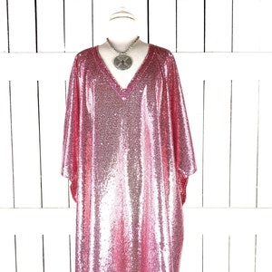 Light pink sequins kimono caftan cover up tunic top with custom length and color