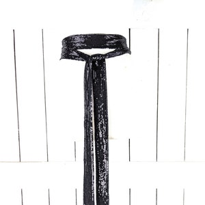 Black sequins skinny long sash tie necklace choker belt image 1