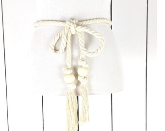 Woven Braided Rope Knotted Fringe Tassel Tie Belt - Etsy display picture 2