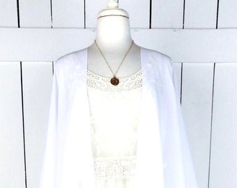 White curved hem sheer chiffon kimono cover up