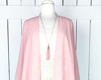 Roze doorschijnende chiffon kimono met ronde zoom