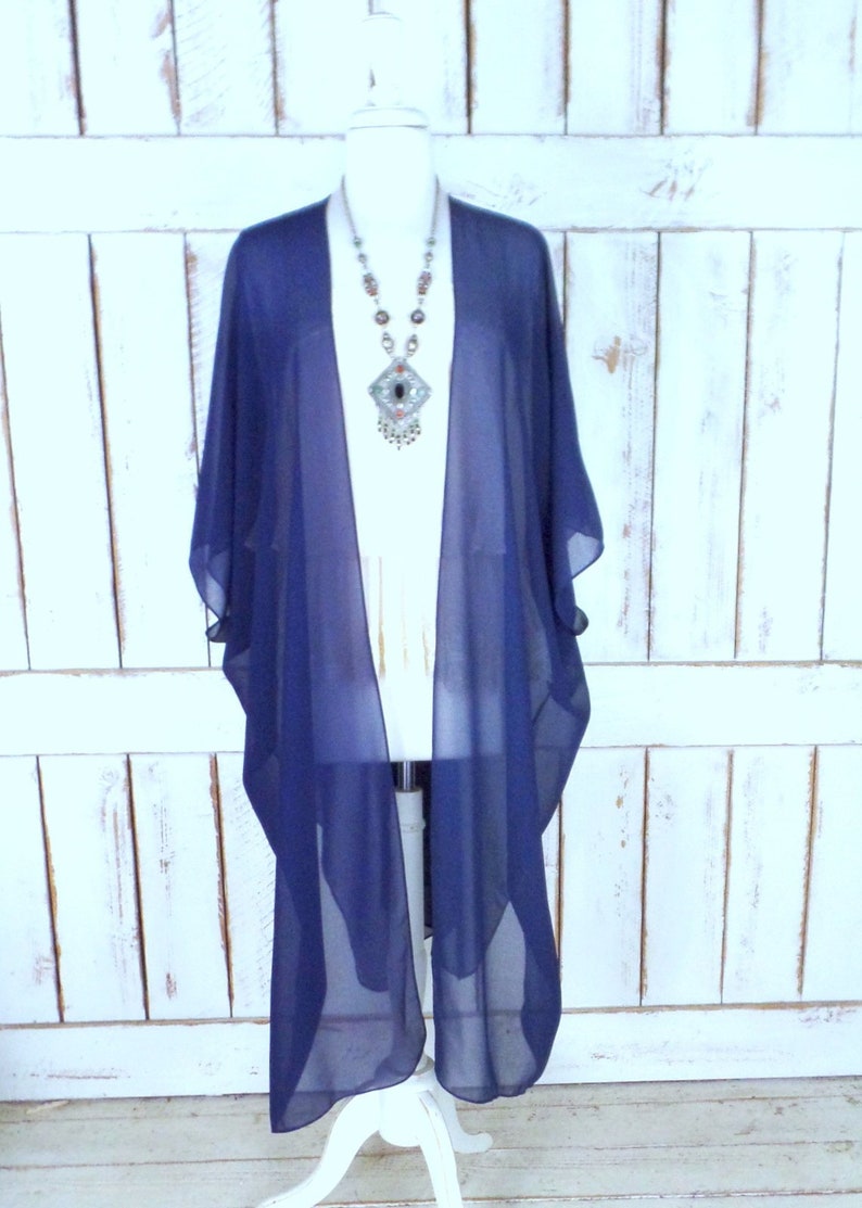 Dark blue sheer chiffon kimono 