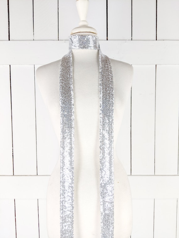 Silver Sequins Skinny Long Sash Tie Necklace Belt - Etsy display picture 3