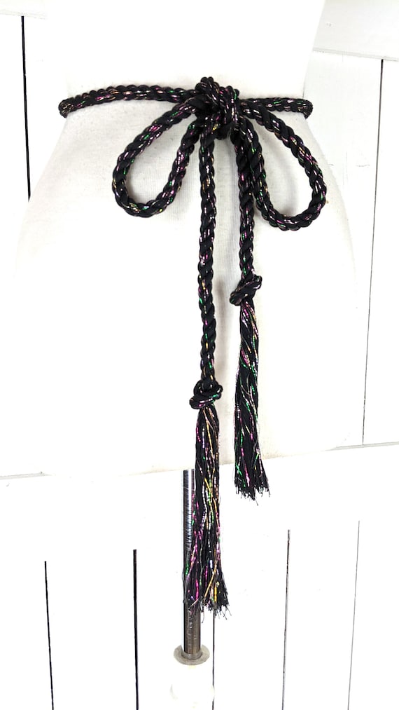 Black Colorful Metallic Thread Long Woven Braided Rope  display picture 2
