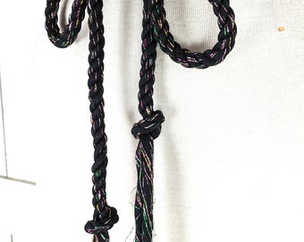 Black Colorful Metallic Thread Long Woven Braided Rope  display picture 3