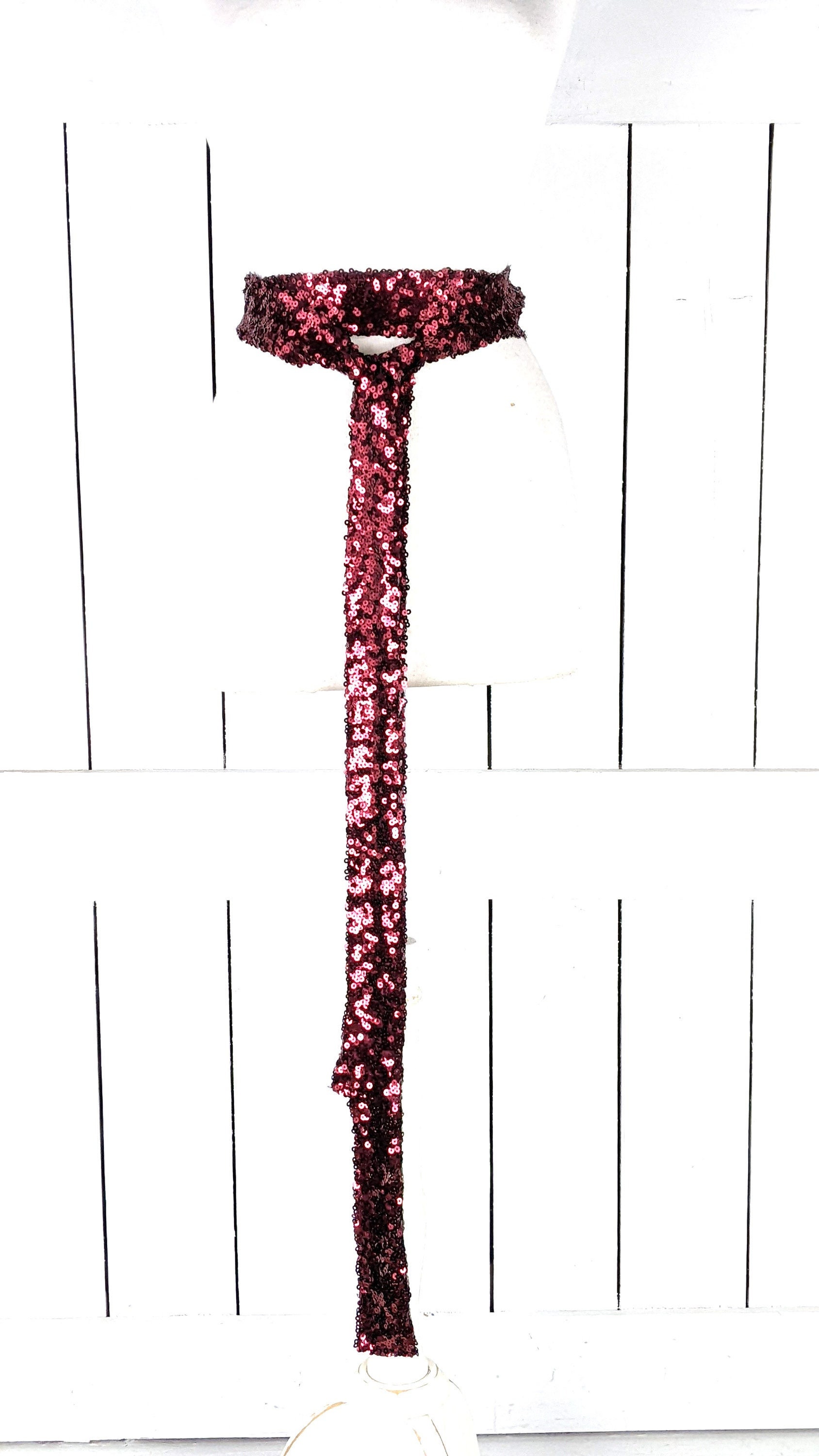 Red Sequins Skinny Long Sash Tie Necklace Choker Belt - Etsy