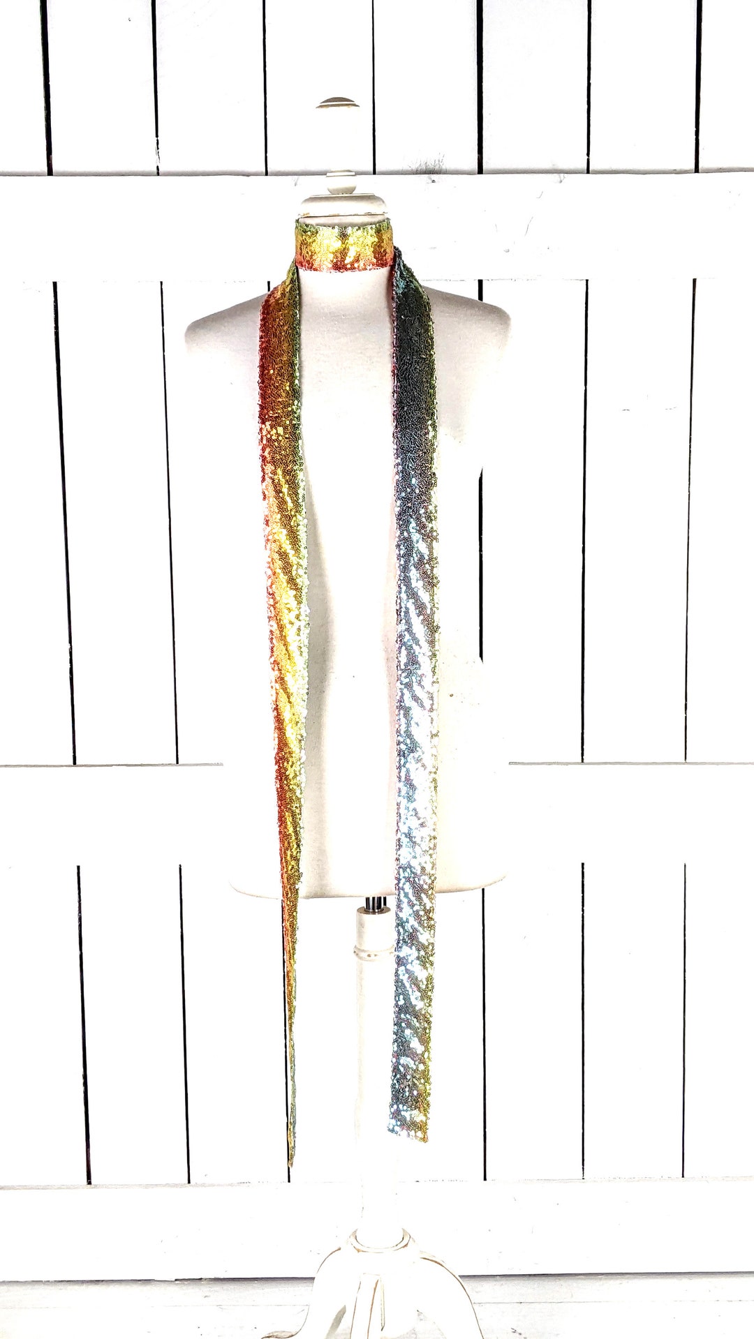 Rainbow Sequins Skinny Long Sash Tie Necklace Choker Belt - Etsy display picture 1