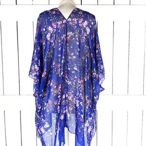 Sheer blue floral chiffon kimono cover up image 4