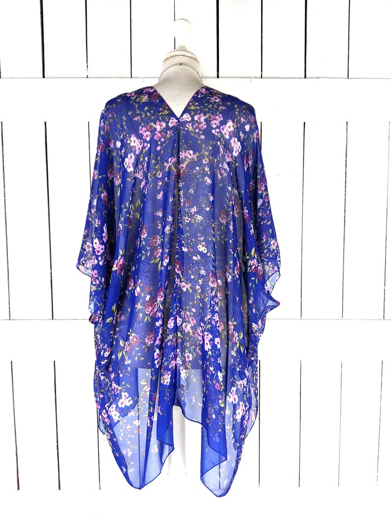 Sheer blue floral chiffon kimono cover up image 4