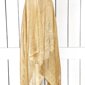Gold metallic mesh kimono cover up jacket with custom sleeve and fringe detail image 4
