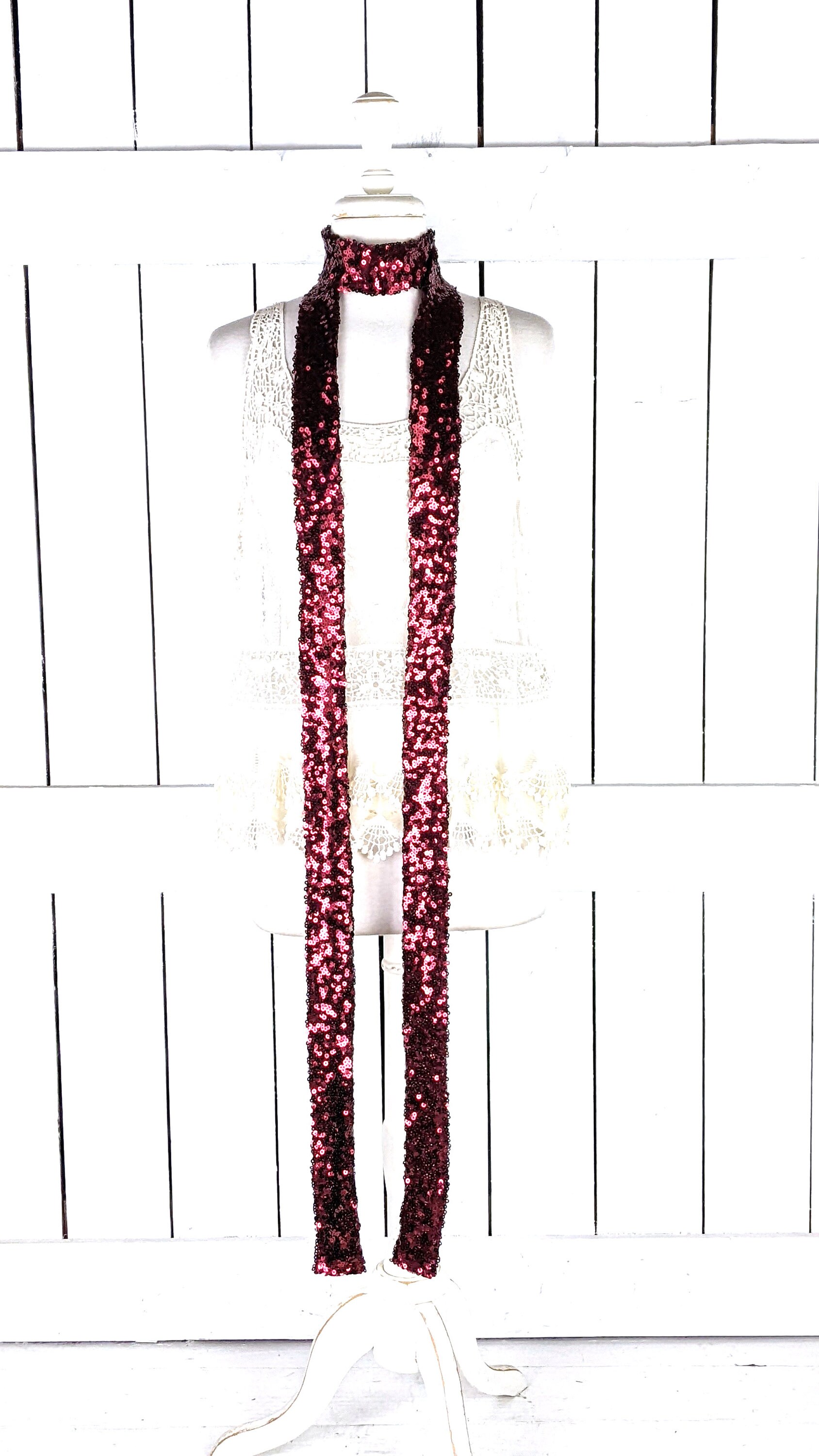 Red Sequins Skinny Long Sash Tie Necklace Choker Belt - Etsy display picture 2