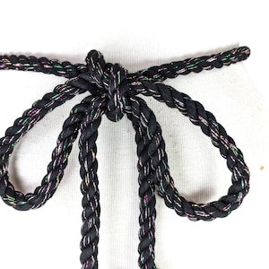 Black colorful metallic thread long woven braided rope knotted tassel chord tie belt
