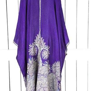 Purple floral reversible pashmina kimono cover up jacket with custom lengths and fringe detail image 8