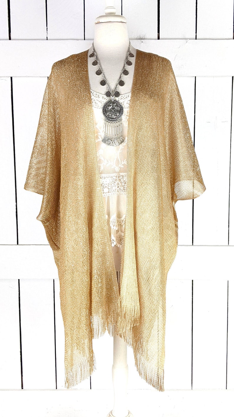 Gold Metallic Mesh Kimono Cover up Jacket With Custom Sleeve - Etsy