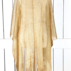 Gold metallic mesh kimono cover up jacket with custom sleeve and fringe detail image 5
