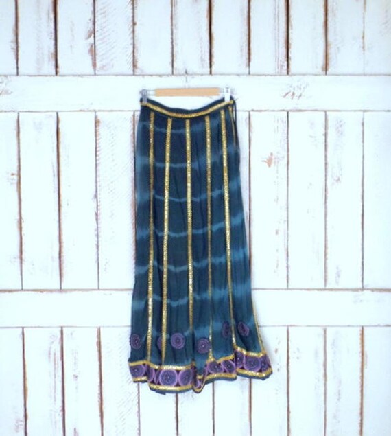 Vintage sheer green tie dye Indian sequins maxi sk
