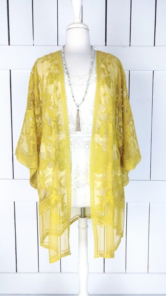 Mustard Yellow Lace Bohemian Kimono 