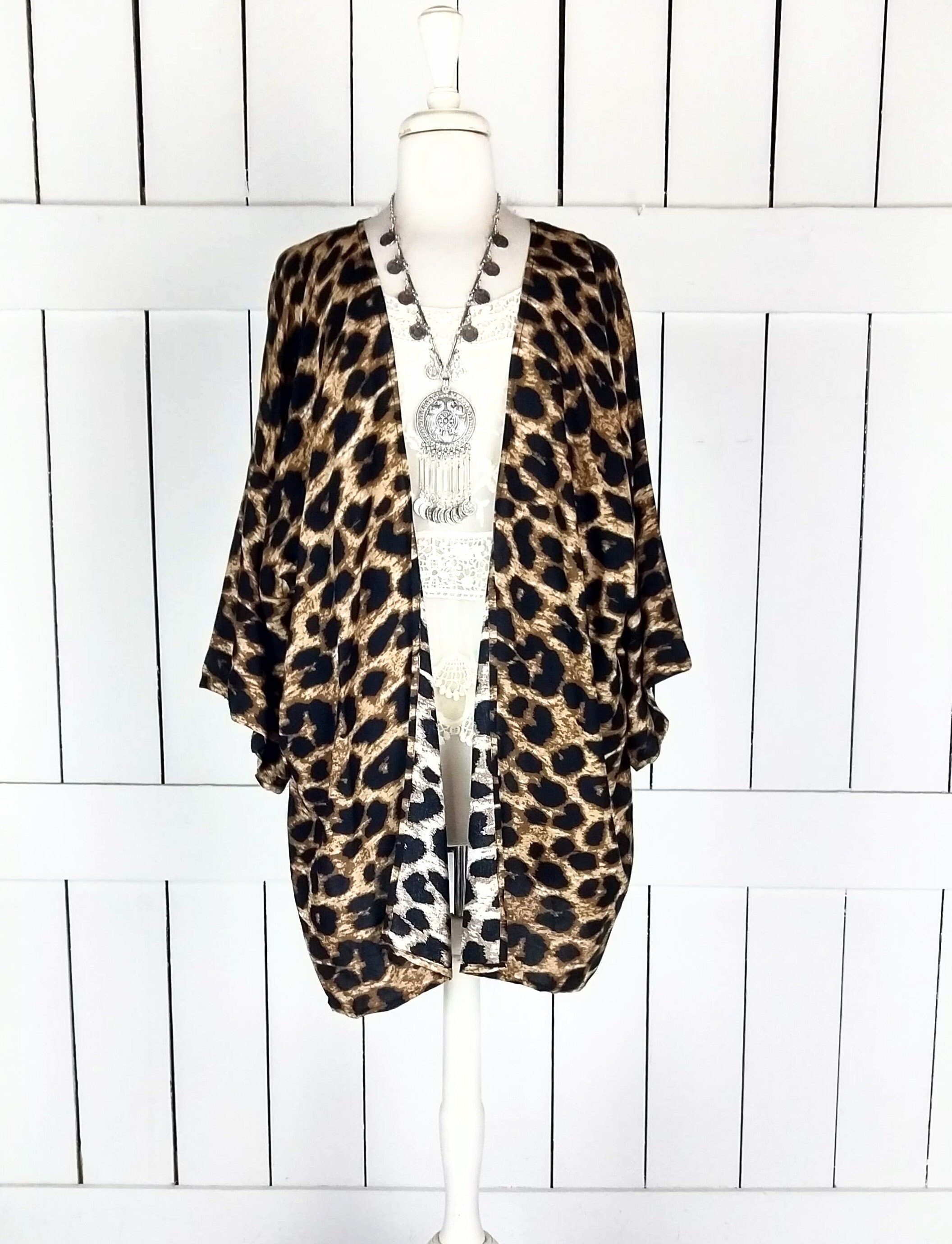 animal print kimono cardigan