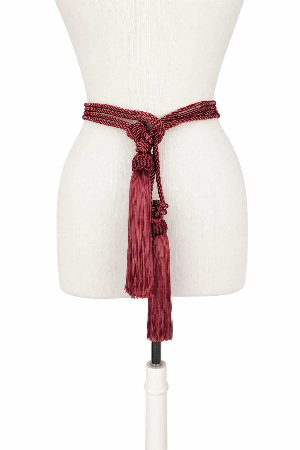 Double braided rope silky tassel chord tie belt Green Silk Tassel Rope Belt – ZAID FAROUKI main image 4