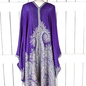 Purple floral reversible pashmina kimono cover up jacket with custom lengths and fringe detail image 3