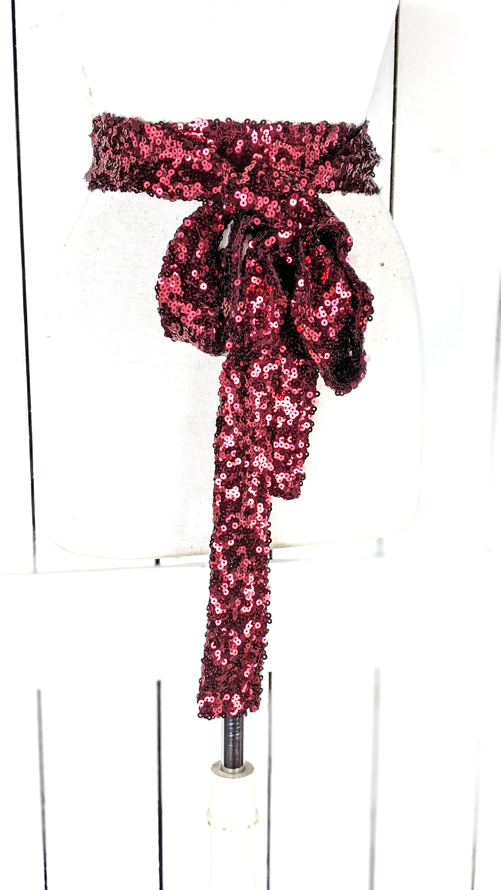 Red Sequins Skinny Long Sash Tie Necklace Choker Belt - Etsy display picture 3
