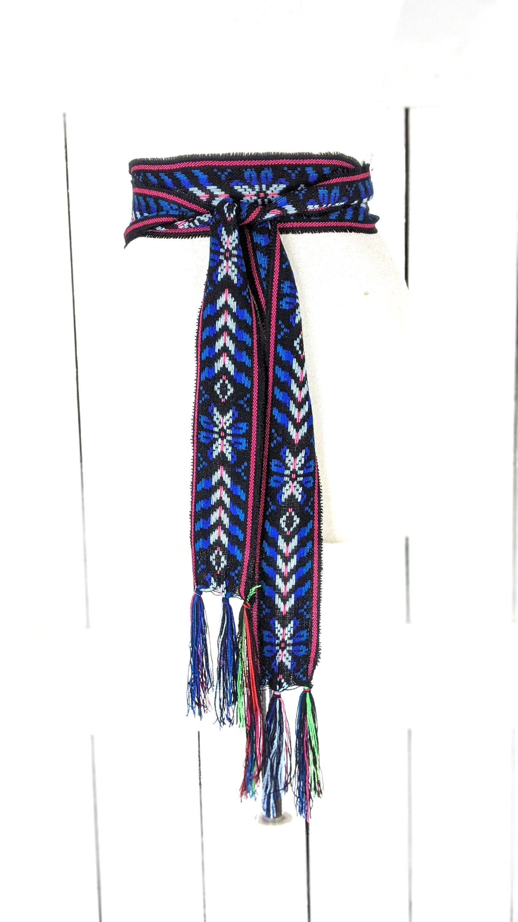 Woven embroidered Ikat tribal fabric long sash necklace choker scarf belt il_fullxfull.3258343039_fs1f.jpg main image 3
