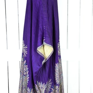 Purple floral reversible pashmina kimono cover up jacket with custom lengths and fringe detail image 7