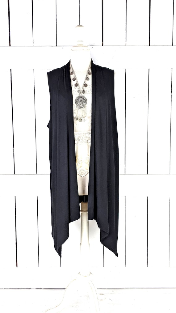 Black Unisex Stretch Jersey Knit Long Asymmetric High Low Black Unisex Stretch Jersey Knit Long Asymmetric High Low