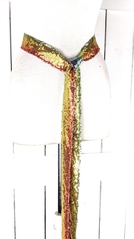 Rainbow sequins skinny long sash tie necklace choker belt Rainbow Sequins Skinny Long Sash Tie Necklace Choker Belt  main image 2
