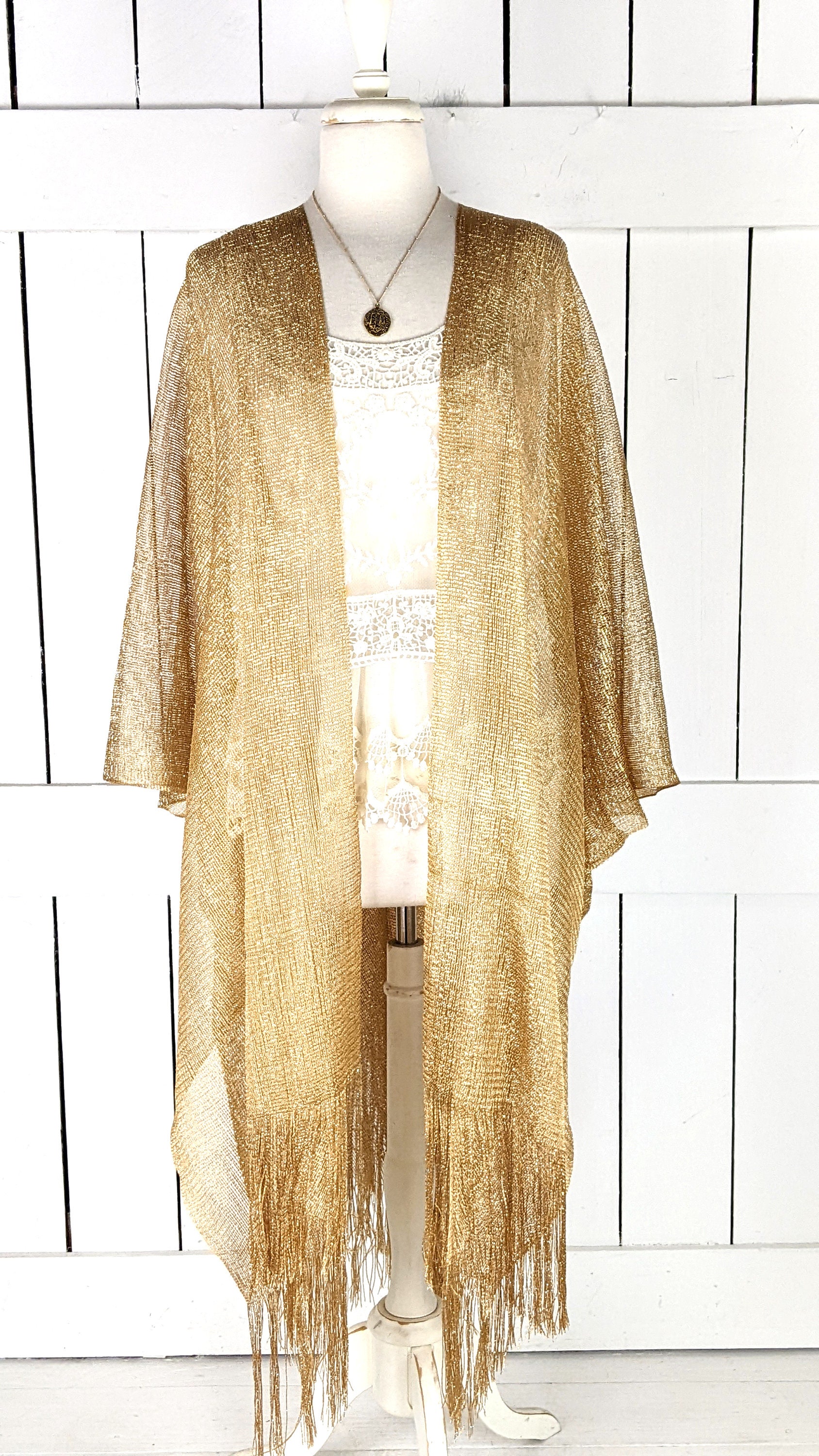 Gold Metallic Mesh Kimono Cover Up - Etsy