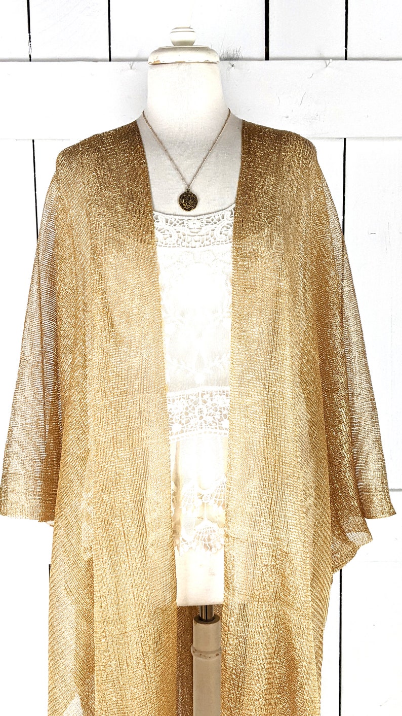 Gold Metallic Mesh Kimono Cover up Jacket With Custom Sleeve - Etsy