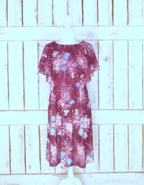 70s vintage dark red floral scarf pullover midi dr