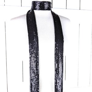 Black sequins skinny long sash tie necklace choker belt image 2