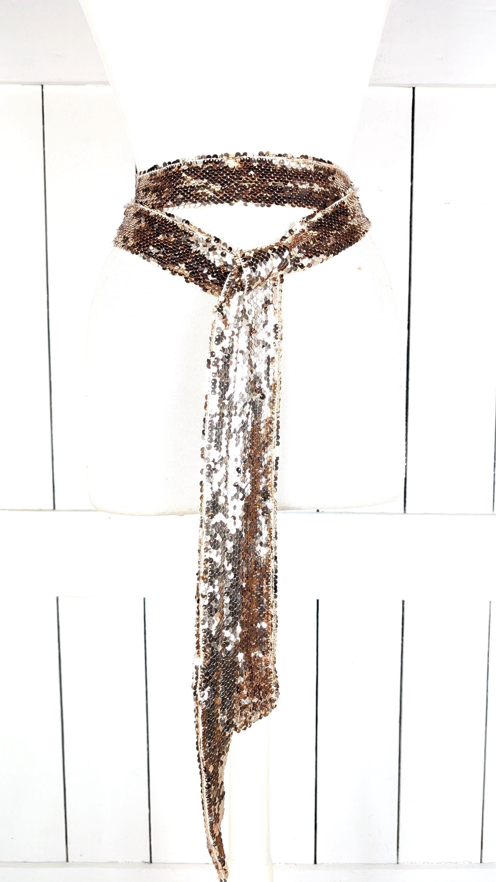 Sequins Skinny Long Sash Tie Necklace Choker Belt - Etsy display picture 1