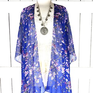 Sheer blue floral chiffon kimono cover up image 5