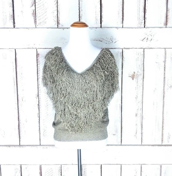 90s vintage hand loomed knit shag pullover sweater