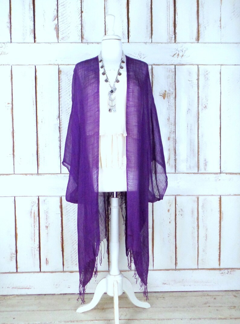 Solid purple handmade kimono cardigan/tassel duster/fringe Etsy