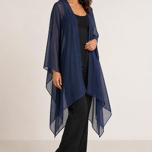 Solid dark blue sheer chiffon kimono cover up - Other colors available
