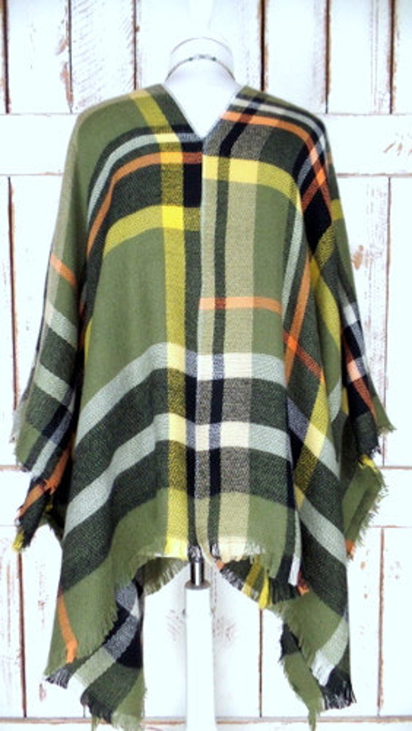 Green tartan plaid handmade woven fringe blanket kimono cover Etsy