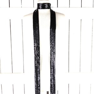 Black sequins skinny long sash tie necklace choker belt image 4
