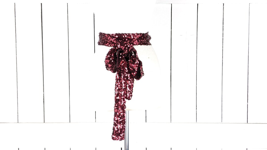 Red sequins skinny long sash tie necklace choker belt Red Sequins Skinny Long Sash Tie Necklace Choker Belt - Etsy main image 3